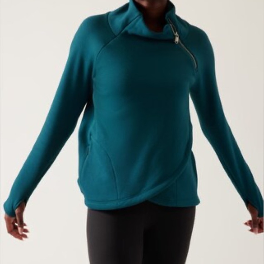 Athleta Cozy Karma Asym Pullover Dark Sardinia Blue Small